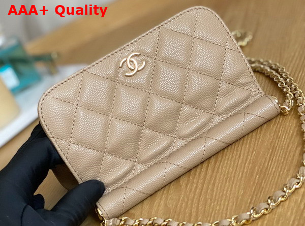 Chanel Clutch with Chain Beige Grained Calfskin Gold Tone Metal Replica