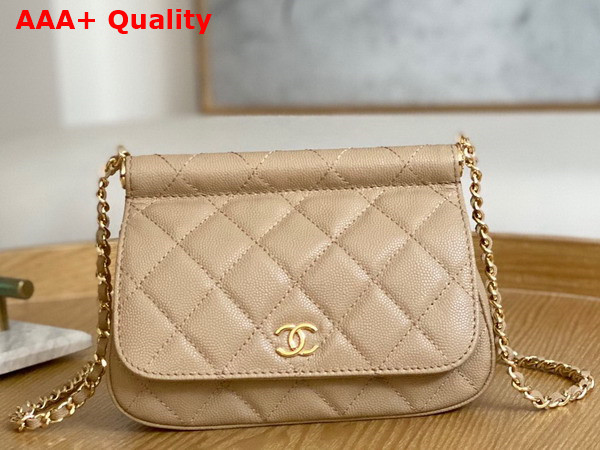 Chanel Clutch with Chain Beige Grained Calfskin Gold Tone Metal Replica