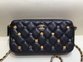 Chanel Clutch with Chain Black Lambskin with Metal Flower Studs A81616