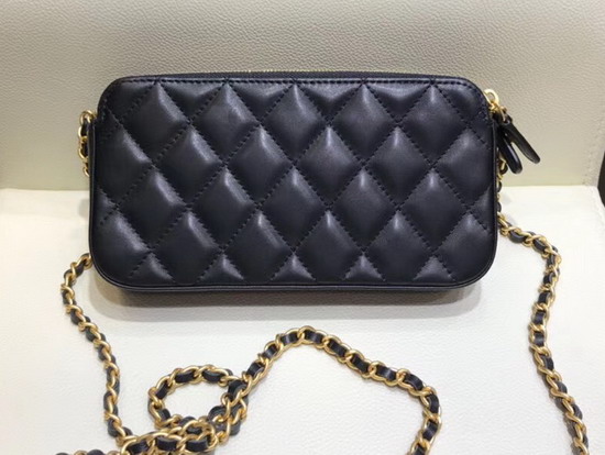 Chanel Clutch with Chain Black Lambskin with Metal Flower Studs A81616