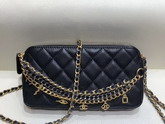 Chanel Clutch with Chain Decorated with Bag Charm Chain Black Lambskin