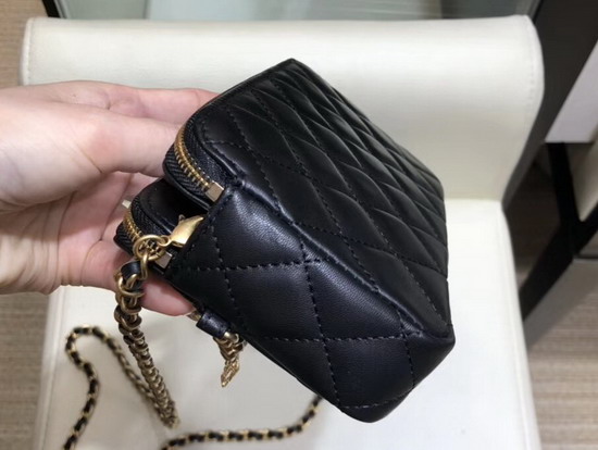 Chanel Clutch with Chain Decorated with Bag Charm Chain Black Lambskin