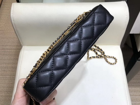 Chanel Clutch with Chain Decorated with Bag Charm Chain Black Lambskin