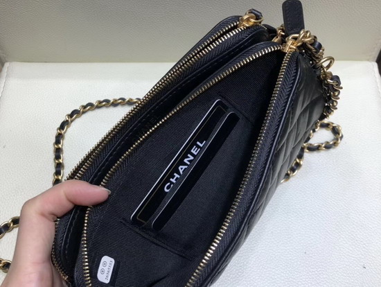 Chanel Clutch with Chain Decorated with Bag Charm Chain Black Lambskin