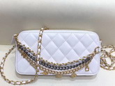 Chanel Clutch with Chain Decorated with Bag Charm Chain White Lambskin