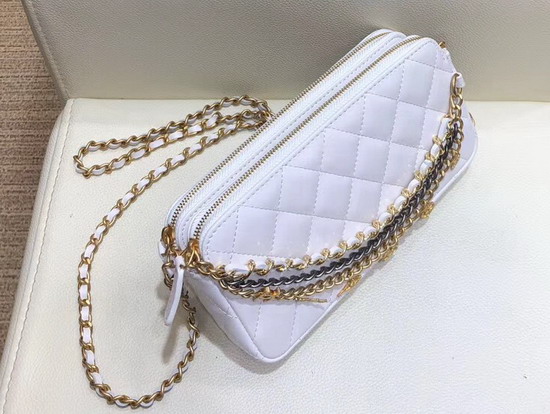 Chanel Clutch with Chain Decorated with Bag Charm Chain White Lambskin