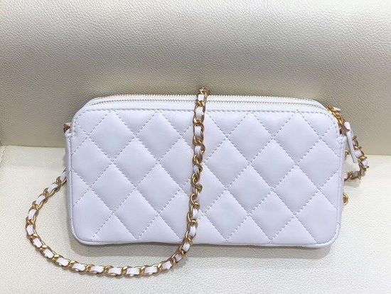 Chanel Clutch with Chain Decorated with Bag Charm Chain White Lambskin