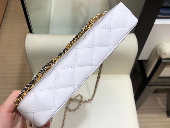 Chanel Clutch with Chain Decorated with Bag Charm Chain White Lambskin