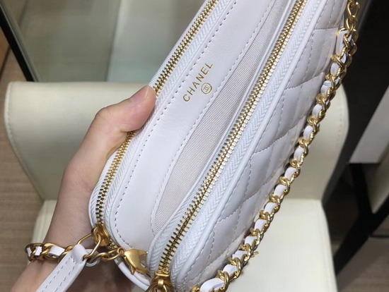 Chanel Clutch with Chain Decorated with Bag Charm Chain White Lambskin