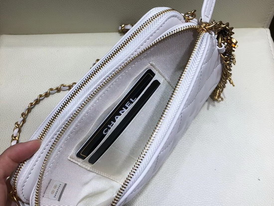 Chanel Clutch with Chain Decorated with Bag Charm Chain White Lambskin