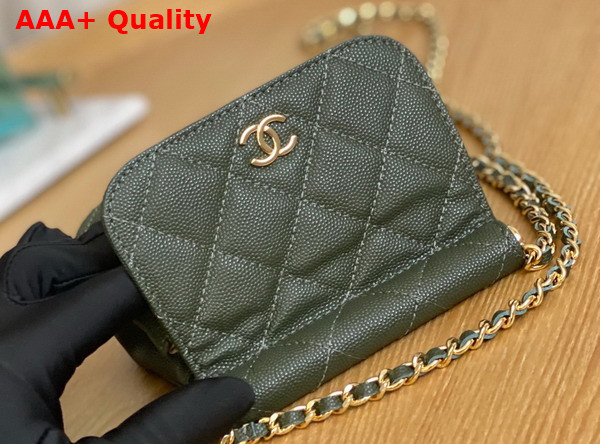 Chanel Clutch with Chain Grained Calfskin Gold Tone Metal Khaki Ref AP3004 Replica