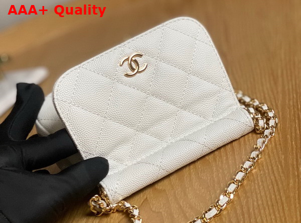 Chanel Clutch with Chain Grained Calfskin Gold Tone Metal White Ref AP3004 Replica