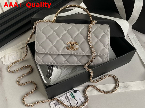 Chanel Clutch with Chain Grey Lambskin Strass Gold Tone Metal AP4044 Replica