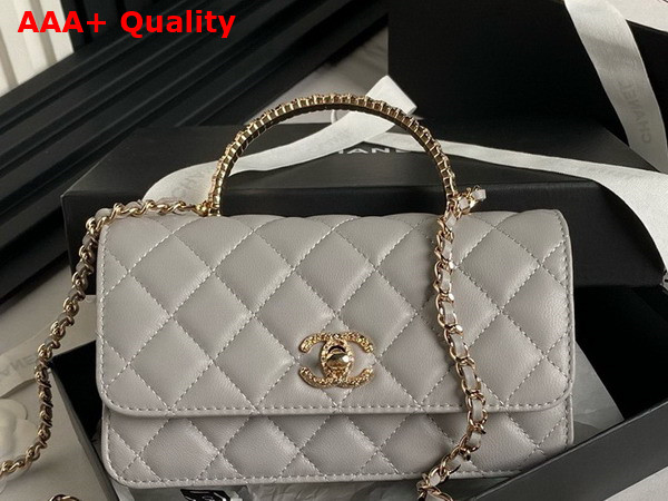 Chanel Clutch with Chain Grey Lambskin Strass Gold Tone Metal AP4044 Replica