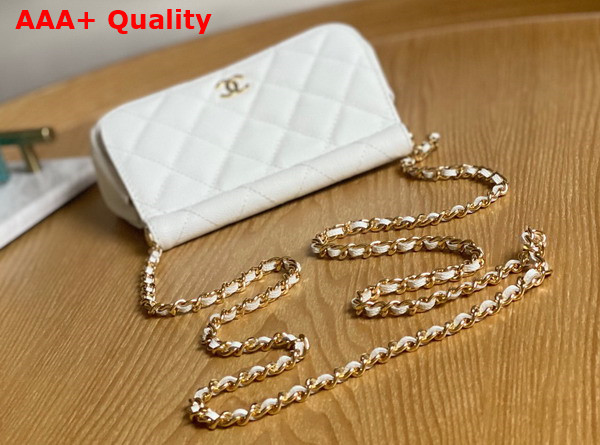 Chanel Clutch with Chain White Grained Calfskin Gold Tone Metal Replica