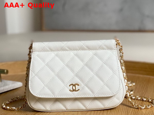 Chanel Clutch with Chain White Grained Calfskin Gold Tone Metal Replica