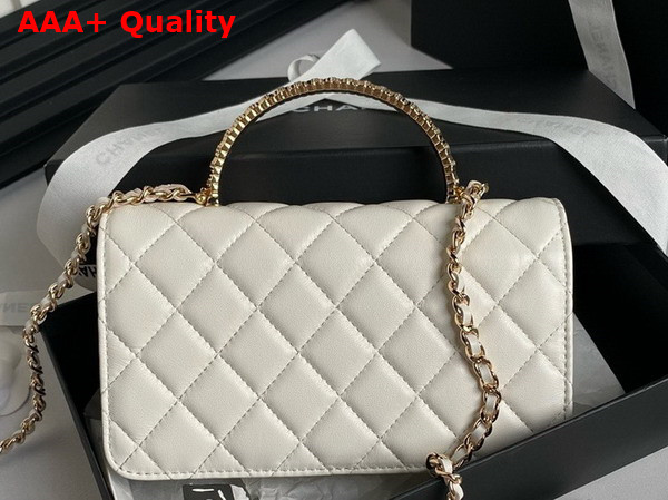 Chanel Clutch with Chain White Lambskin Strass Gold Tone Metal AP4044 Replica