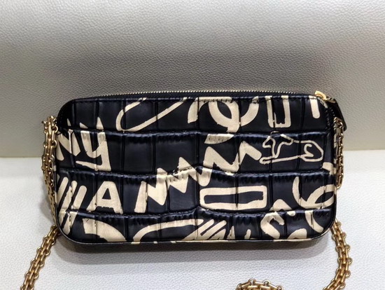 Chanel Clutch with Chain in Black Crocodile Embossed Printed Leather