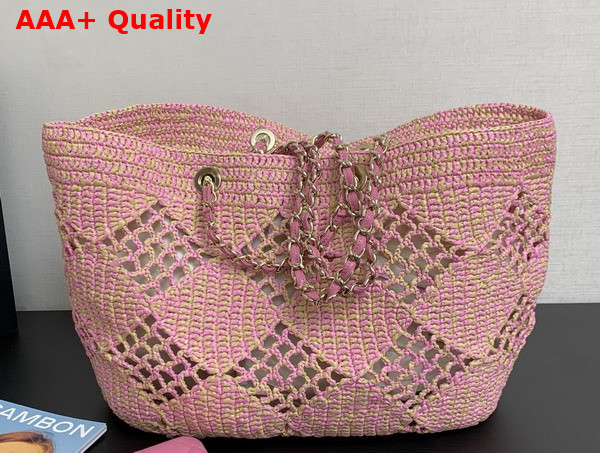 Chanel Coco Beach Bag in Pink Raffia AS4576 Replica