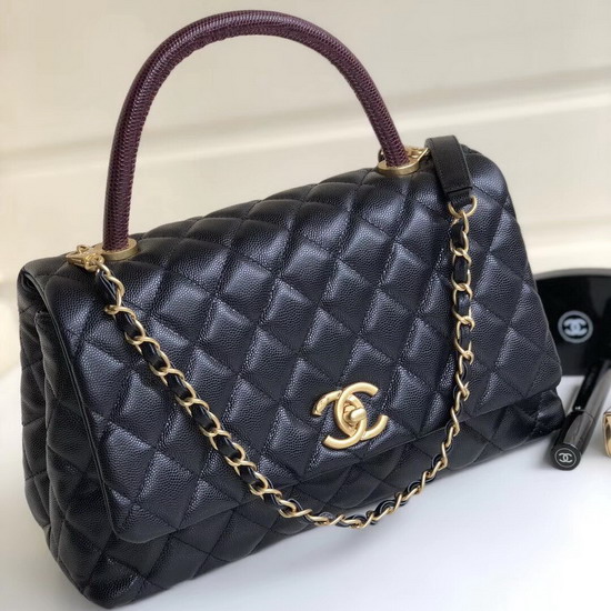 Chanel Coco Handle Bag Black Caviar Leather Gold Hardware