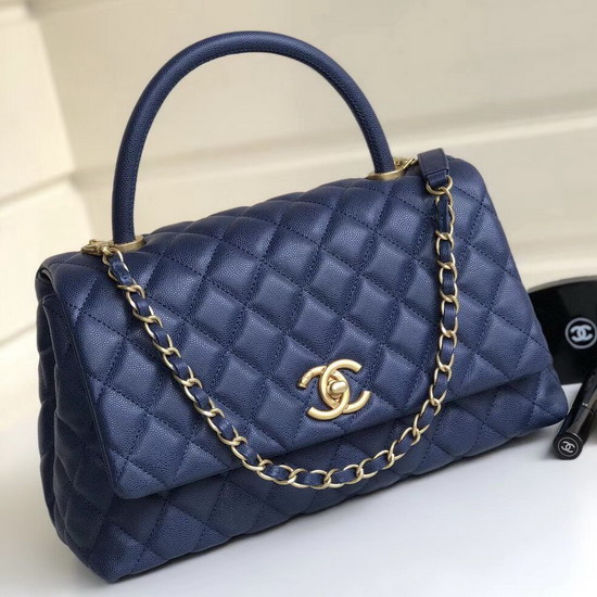 Chanel Coco Handle Bag Navy Blue Grained Calfskin