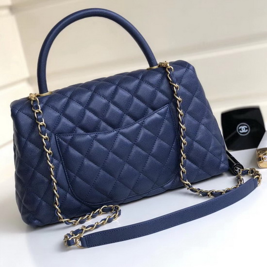 Chanel Coco Handle Bag Navy Blue Grained Calfskin