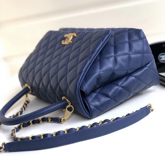 Chanel Coco Handle Bag Navy Blue Grained Calfskin