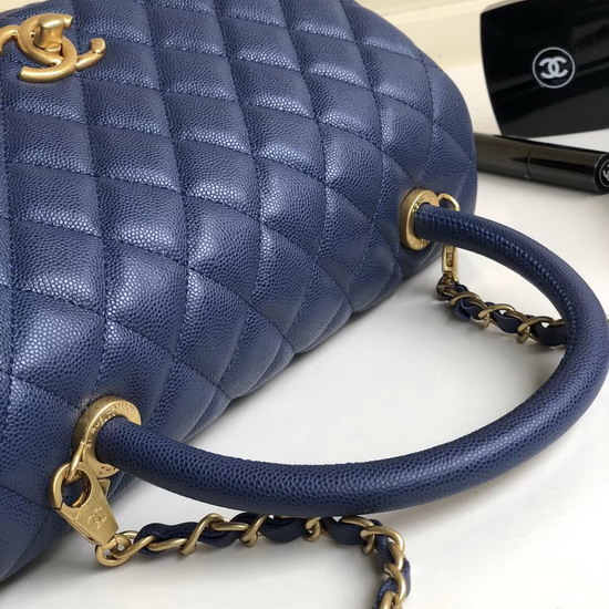 Chanel Coco Handle Bag Navy Blue Grained Calfskin