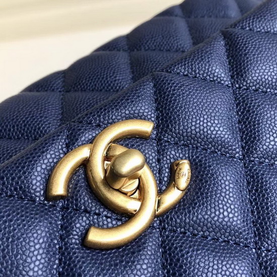 Chanel Coco Handle Bag Navy Blue Grained Calfskin