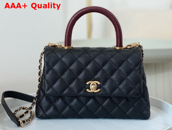 Chanel Coco Handle Bag in Black Grained Calfskin with Lizard Top Handle Replica