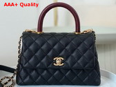 Chanel Coco Handle Bag in Black Grained Calfskin with Lizard Top Handle Replica