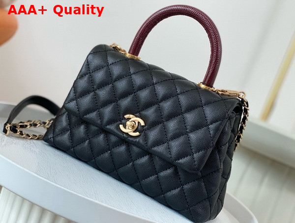 Chanel Coco Handle Bag in Black Grained Calfskin with Lizard Top Handle Replica