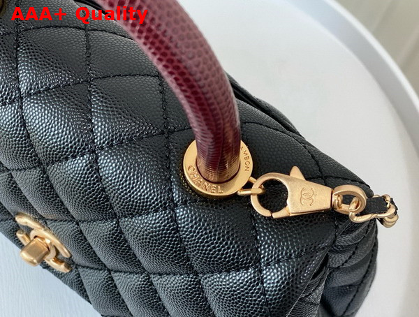 Chanel Coco Handle Bag in Black Grained Calfskin with Lizard Top Handle Replica