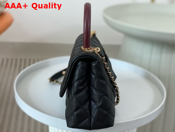 Chanel Coco Handle Bag in Black Grained Calfskin with Lizard Top Handle Replica