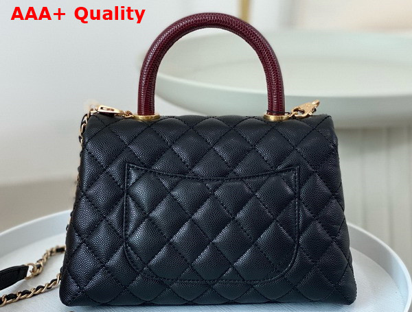 Chanel Coco Handle Bag in Black Grained Calfskin with Lizard Top Handle Replica