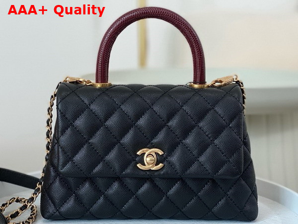 Chanel Coco Handle Bag in Black Grained Calfskin with Lizard Top Handle Replica