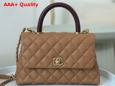 Chanel Coco Handle Bag in Dark Beige Grained Calfskin with Lizard Top Handle Replica