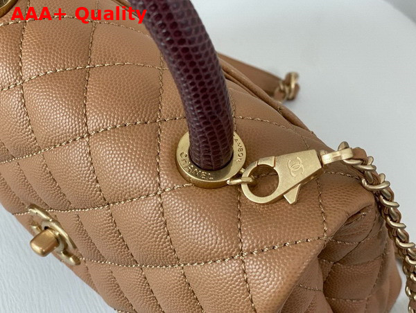 Chanel Coco Handle Bag in Dark Beige Grained Calfskin with Lizard Top Handle Replica