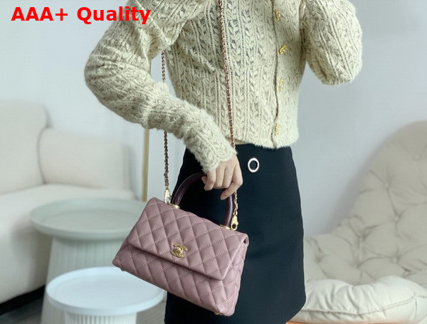 Chanel Coco Handle Bag in Dusty Pink Grained Calfskin with Lizard Top Handle Replica