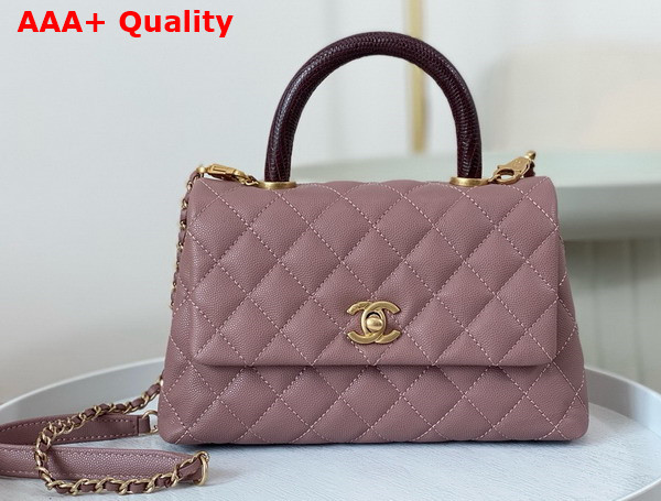 Chanel Coco Handle Bag in Dusty Pink Grained Calfskin with Lizard Top Handle Replica