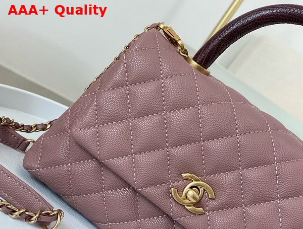 Chanel Coco Handle Bag in Dusty Pink Grained Calfskin with Lizard Top Handle Replica