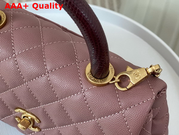 Chanel Coco Handle Bag in Dusty Pink Grained Calfskin with Lizard Top Handle Replica