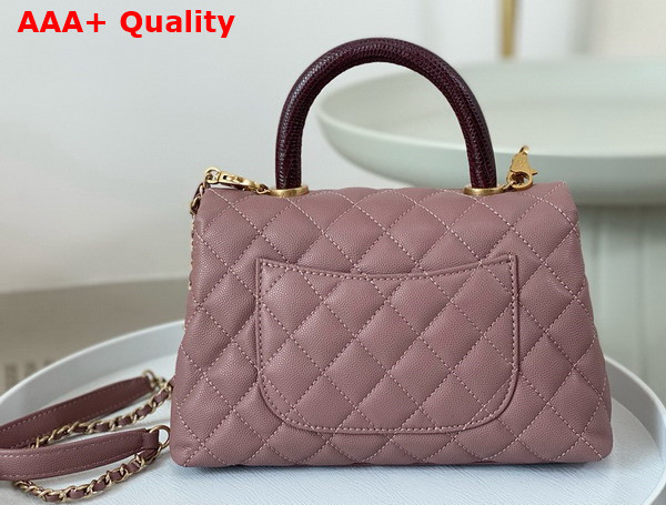 Chanel Coco Handle Bag in Dusty Pink Grained Calfskin with Lizard Top Handle Replica