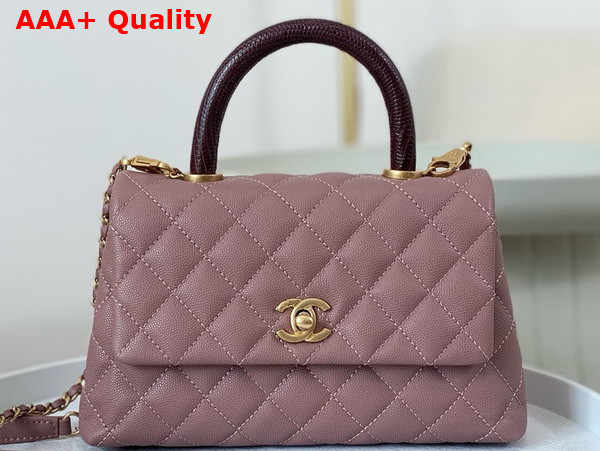 Chanel Coco Handle Bag in Dusty Pink Grained Calfskin with Lizard Top Handle Replica