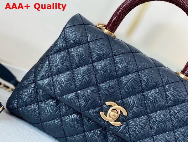 Chanel Coco Handle Bag in Navy Blue Grained Calfskin with Lizard Top Handle Replica