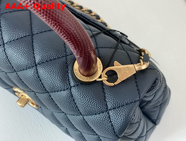 Chanel Coco Handle Bag in Navy Blue Grained Calfskin with Lizard Top Handle Replica