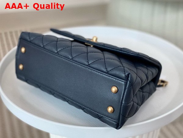 Chanel Coco Handle Bag in Navy Blue Grained Calfskin with Lizard Top Handle Replica