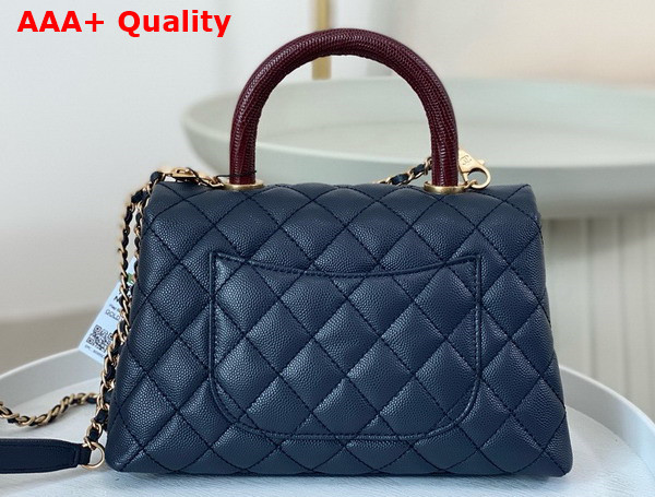 Chanel Coco Handle Bag in Navy Blue Grained Calfskin with Lizard Top Handle Replica