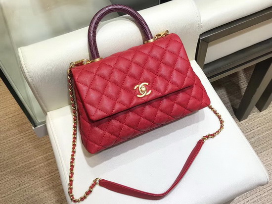 Chanel Coco Handle Bag in Red with Lizard Handle