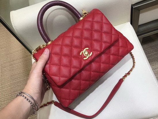 Chanel Coco Handle Bag in Red with Lizard Handle